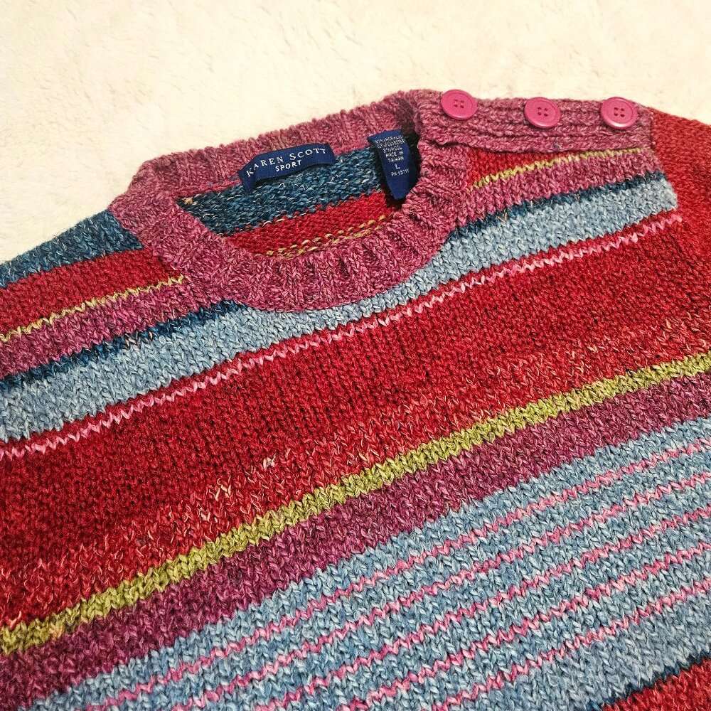 Karen Scott Sport Vintage Retro 80s 90s Women's Sweater Pullower Striped Size L